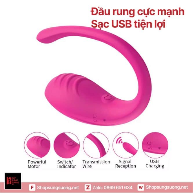 Đầu rung mạnh, sạc USB tiện lợi